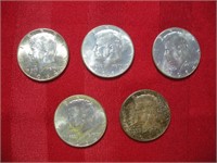 (5) 1964 Kennedy Half Dollars
