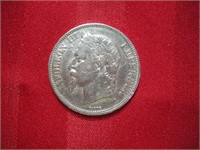 1869 French Silver Napoleon III 5 Francs Coin