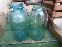 2 Vintage blue canning jars