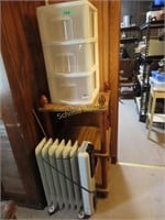 Heater, shelf, organizer, and dresser