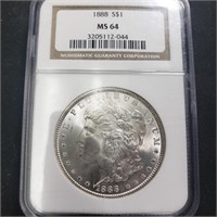 1888 Morgan Dollar MS64 NGC - Blast White PQ!