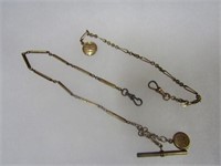 (2)Antique watch chains gold filled.