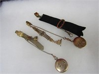 (3)Antique watch chains gold filled w/pendant.