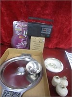Serving tray, sony radio, rca plugs, and more.
