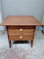 2 drawer wood side table. Porcelain pull.