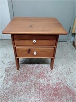 3 drawer wood side table. Porcelain pull.