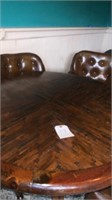 44"x46“  Solid Wood Table With Rolling Arm Chairs.