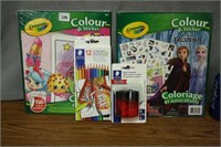 colouring books, pencils, sharpener