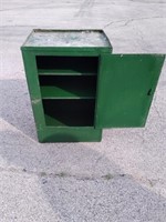 Antique green metal cabinet.