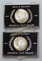 2 '64 Kennedy Half Dollars, Original Holders