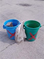 (2)Plastic trash cans w/misc.