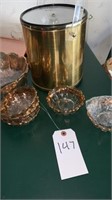Ice Bucket And Gold Rimmed Serving Dishes