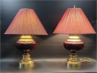 27" Pair of Deep Burgundy Table Lamps