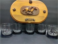 Triple Crown Winner Whiskey Glasses & Wood Plaque