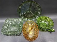 Vintage Green & Amber Glass Dishes