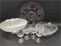 Frosted Shell Bowl, Crystal Platter +
