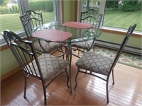 Glass topped table 5 Piece metal kitchenette set