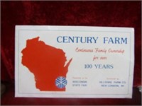 Metal sign. Century farm Wisconsin.
