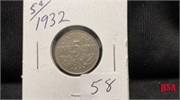 1932 5 cent Canadian coin