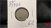 1936 5 cent Canadian coin