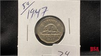 1947 5 cent Canadian coin