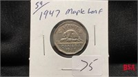 1947 "Mapleleaf" 5 cent Canadian coin