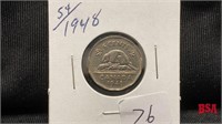1948 5 cent Canadian coin