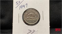 1949 5 cent Canadian coin