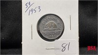 1953 5 cent Canadian coin