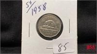 1958 5 cent Canadian coin