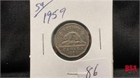 1959 5 cent Canadian coin