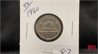 1960, 5 cent Canadian coin