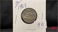 1963 5 cent Canadian coin