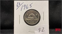 1965 5 cent Canadian coin