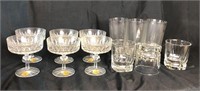 6 Angelique Champagne Glasses and assorted glasses