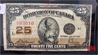 1923, Dominion of Canada 25 cent Bill