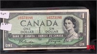 1954 Bank of Canada, one dollar bill (Devils face)