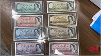 1954 Bank of Canada $1-$1000 series bills
