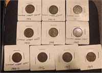 Lot of 10 Lincoln Wheat Cents from 1940s