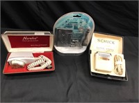 Vintage Schick, Norelco Shavers & AC Tape Adapter