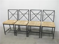 Set Four 16"x 16"x 34" Metal Chairs W/Wicker Seats