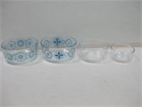 Four Glass Pyrex Bowls Largest 7" Diameter