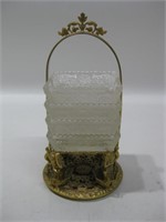7" Vintage Brass Holder W/Four Glass Ashtrays
