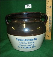 brown/white adv. jar (Farmers Elevator Co.)