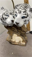 24X11 CARVED WHITE TIGER LAMP NO SHADE