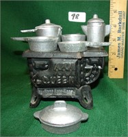 Queen stove w/pots, pans