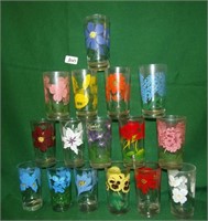 16 glasses w/flower decor