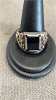 VINTAGE MEN .925 SILVER & ONYX STONE 8.7G  11.5 SZ