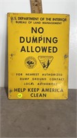 DATED 1966 "NO DUMPING ALLOWED" METAL SIGN 10X14