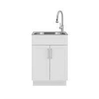Steel Laundry Sink with Faucet and Cabinet